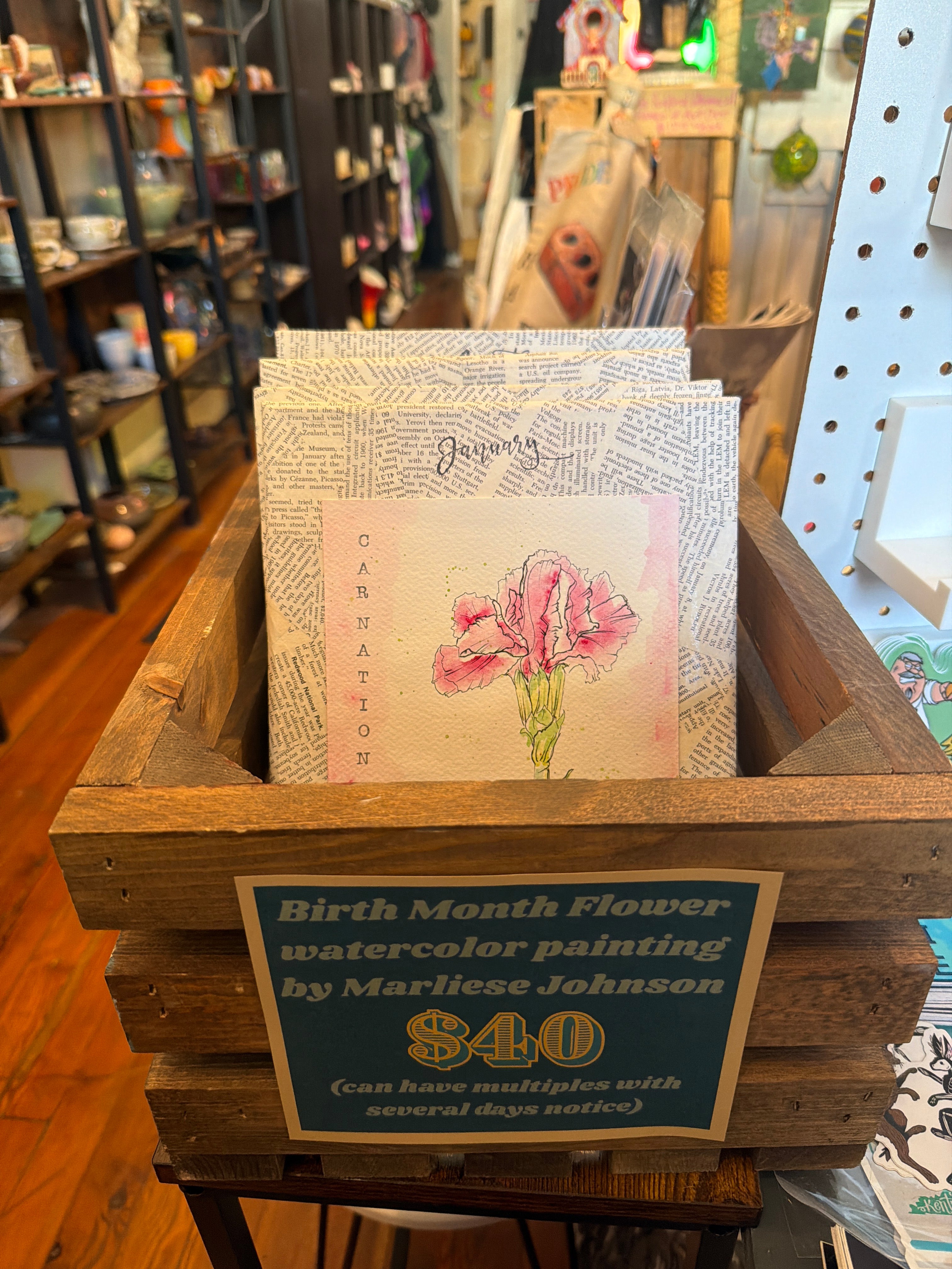 Birth Month Flower Watercolor Painting, Mounted with newsprint, 10"x8" - by Marliese Johnson