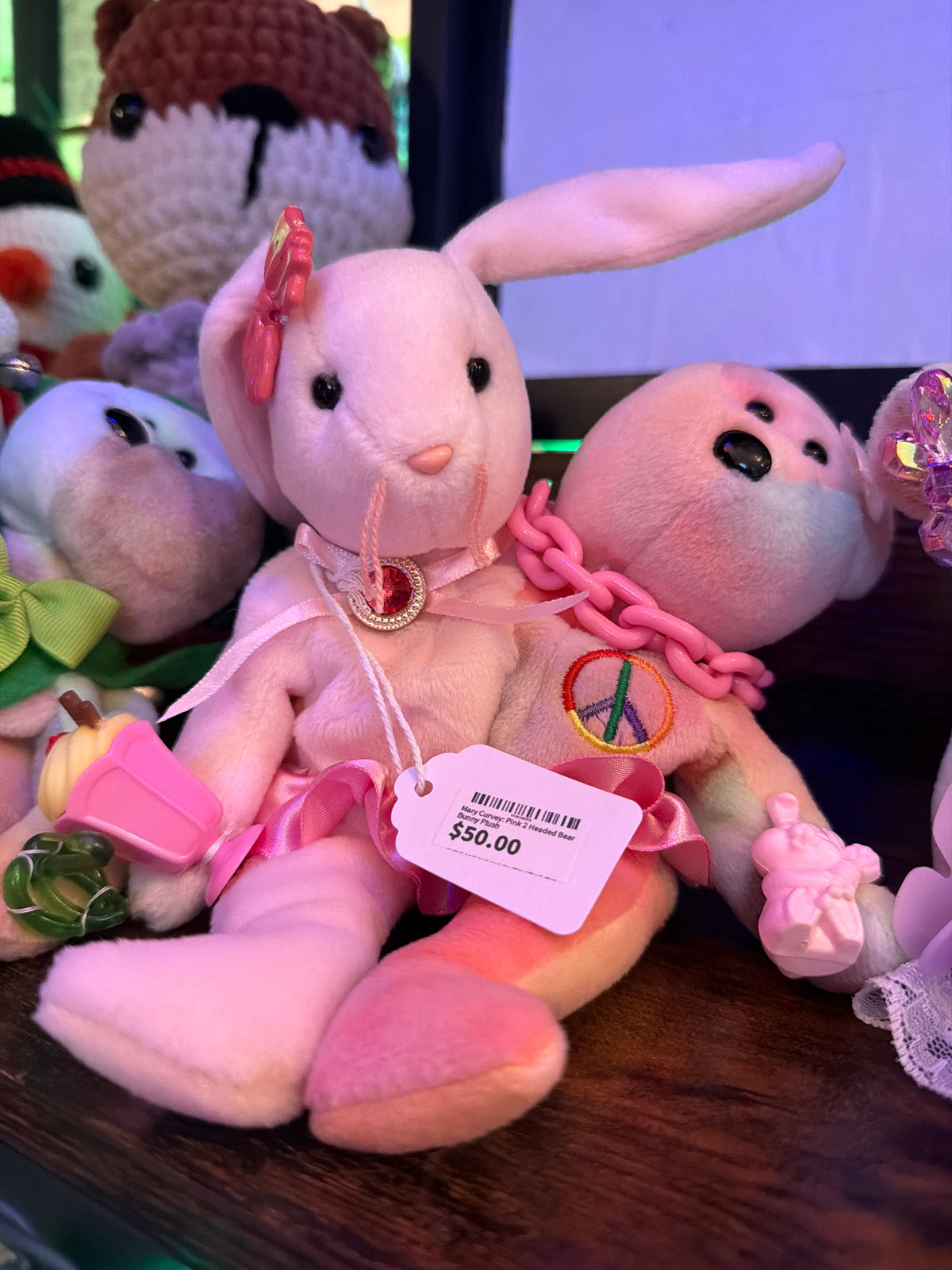 Mary Curvey: Pink 2 Headed Bear Bunny Plush