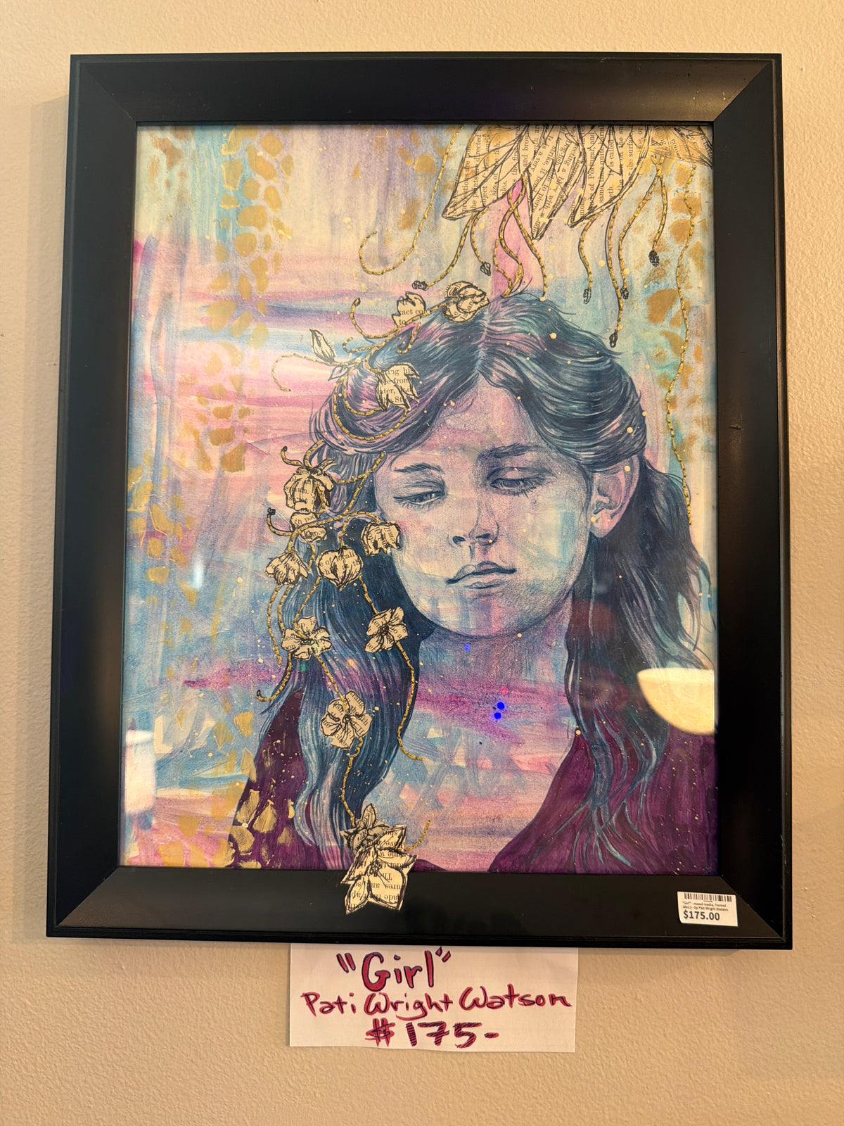 "Girl" - mixed media, framed 16x13 - by Pati Wright Watson