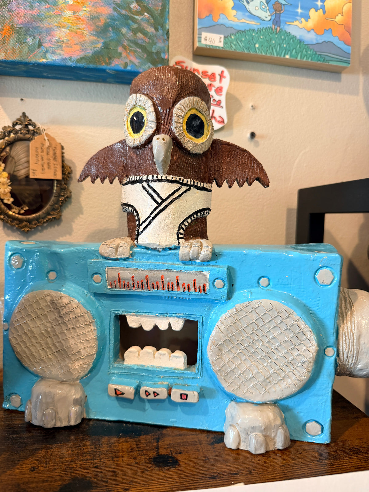 G. Caldwell: "MC Archimedeez and the tape-eating Jambox Turtle" Ceramic and Enamel Artwork