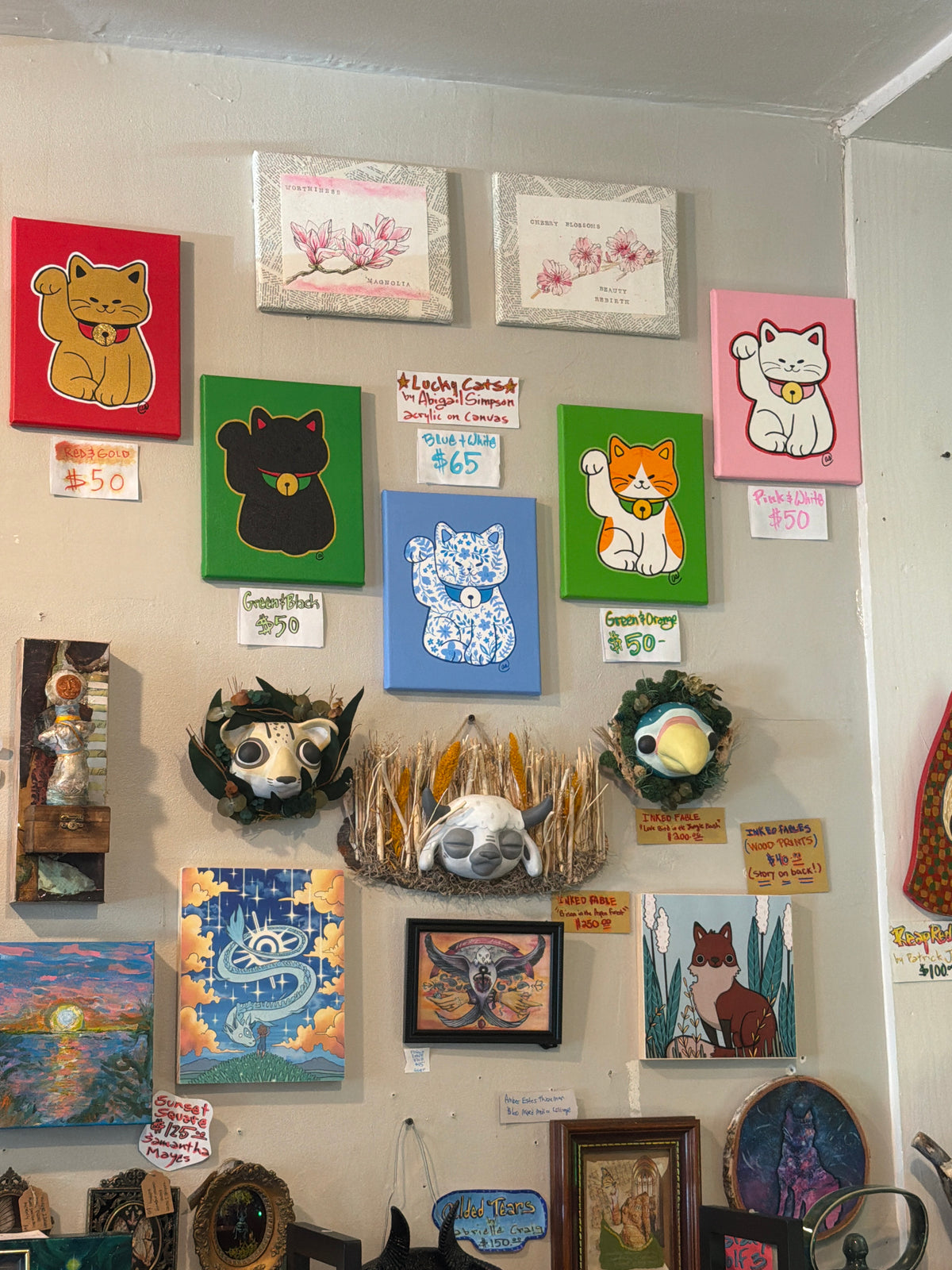 Lucky Cat Acrylic Painting by Abigail Simpson