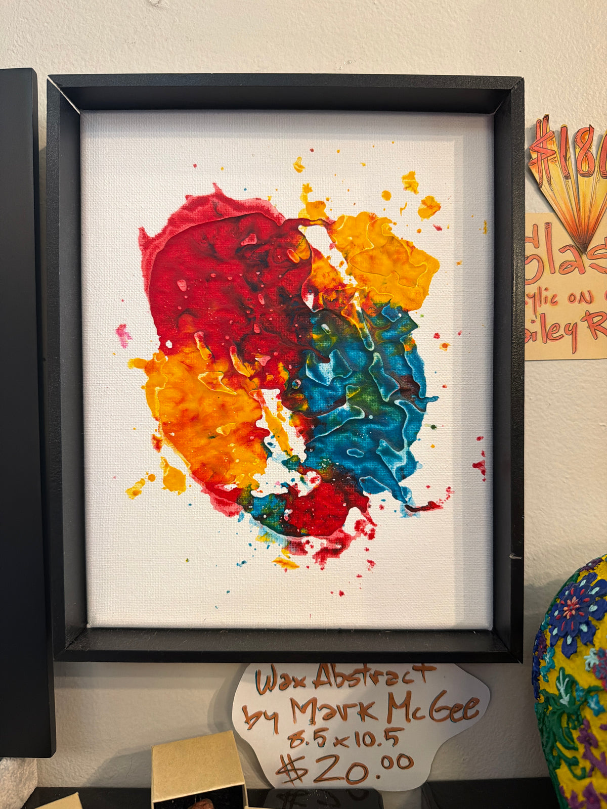 Wax Melt Abstract on Canvas, framed 10.5x8.5 by Mark McGee