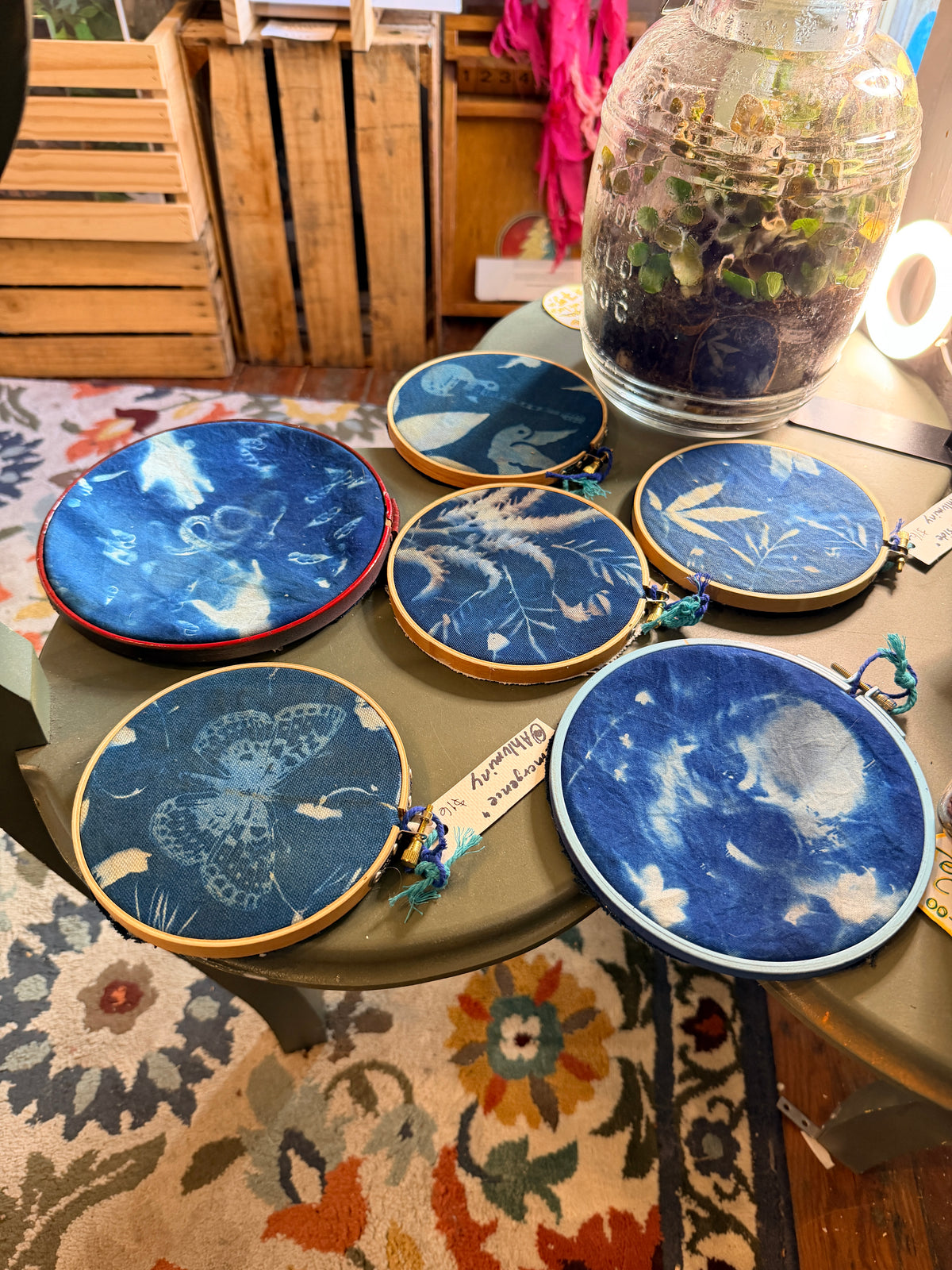 Ahluminy: Cyanotype Sewing Hoop Artwork