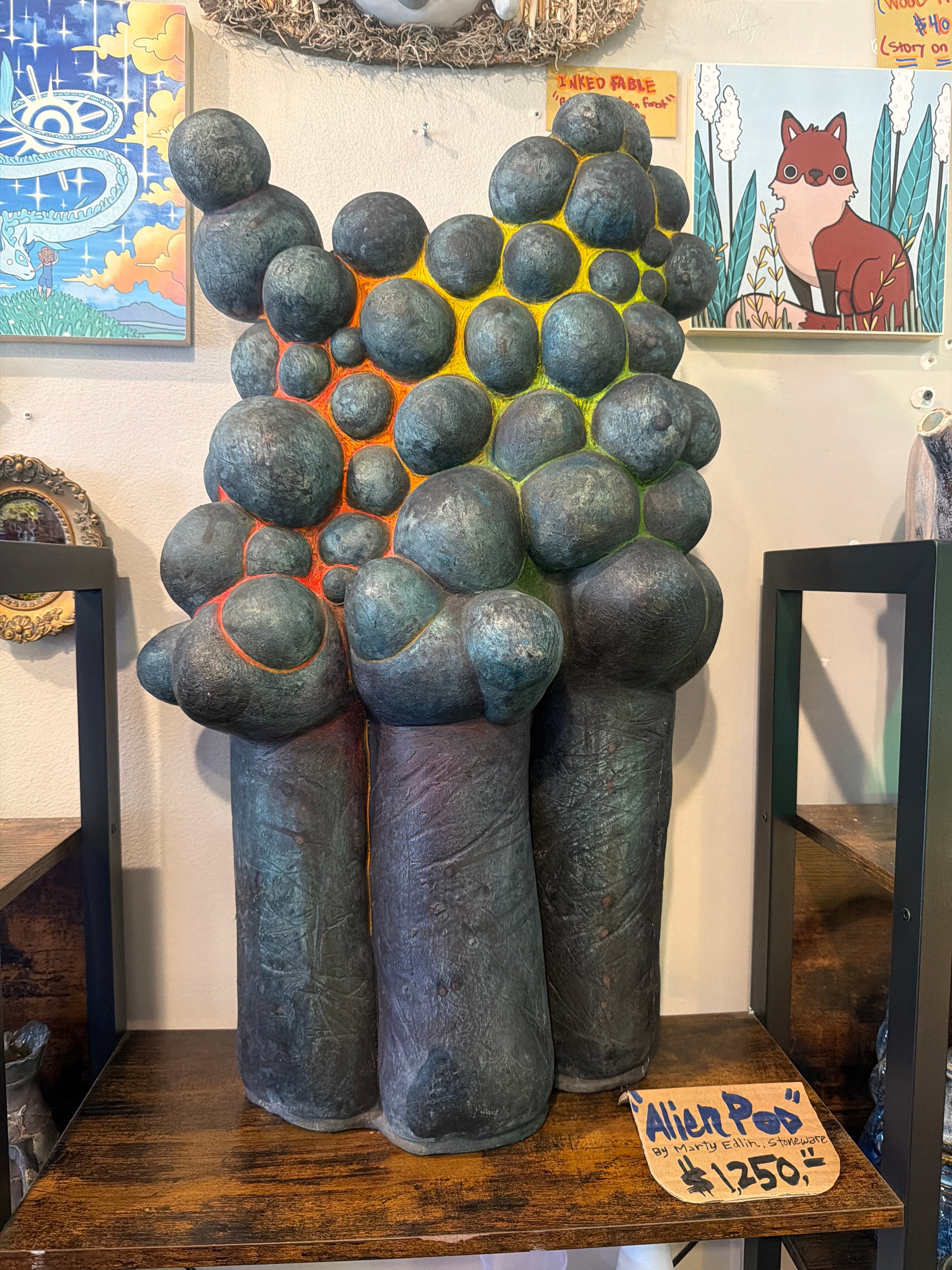 "Alien Pod" stoneware sculpture, 27"x16"x9", by Marty Edlin