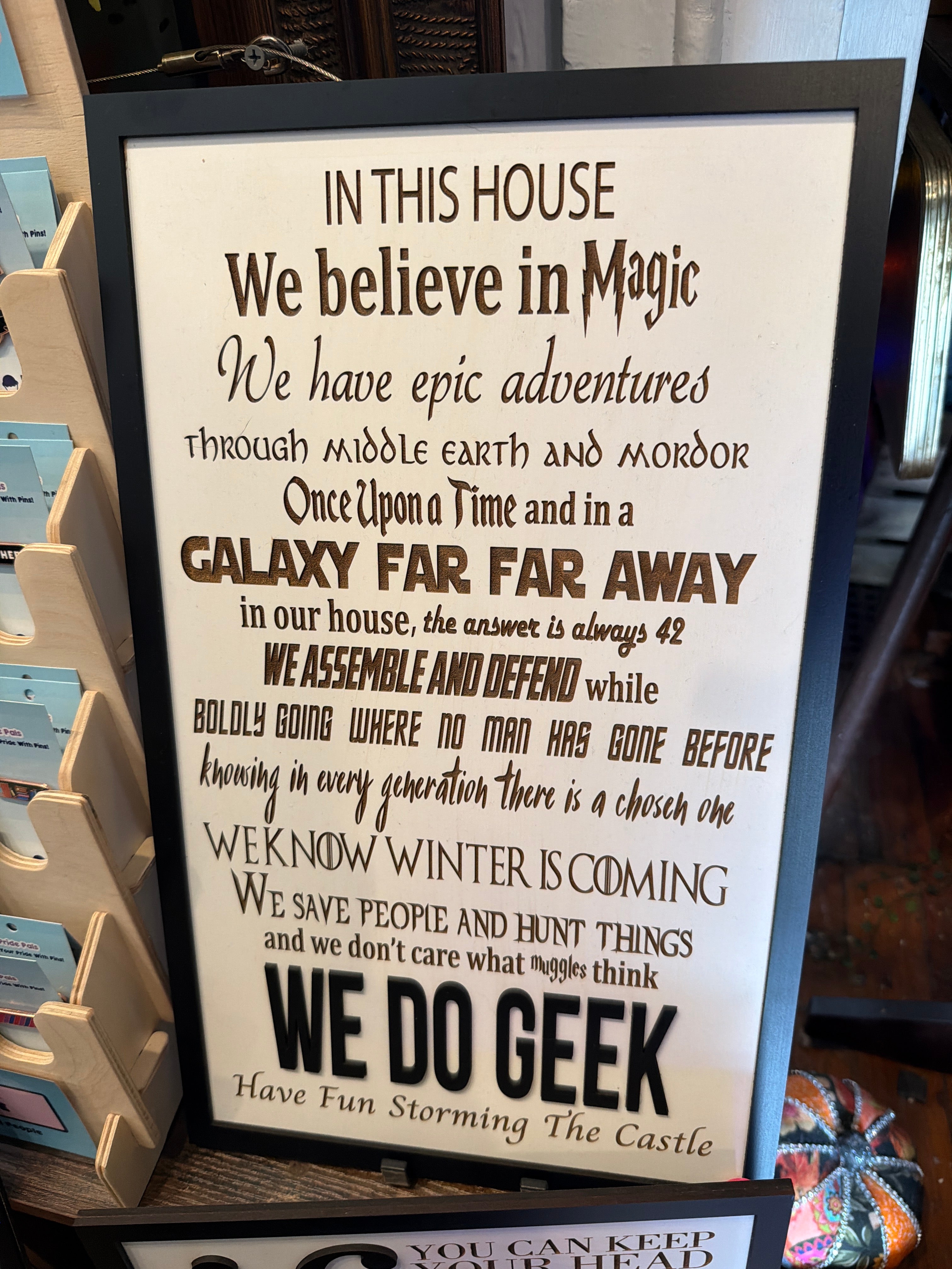 WE DO GEEK in this house Laser Cut Board by Minx Manx Monks