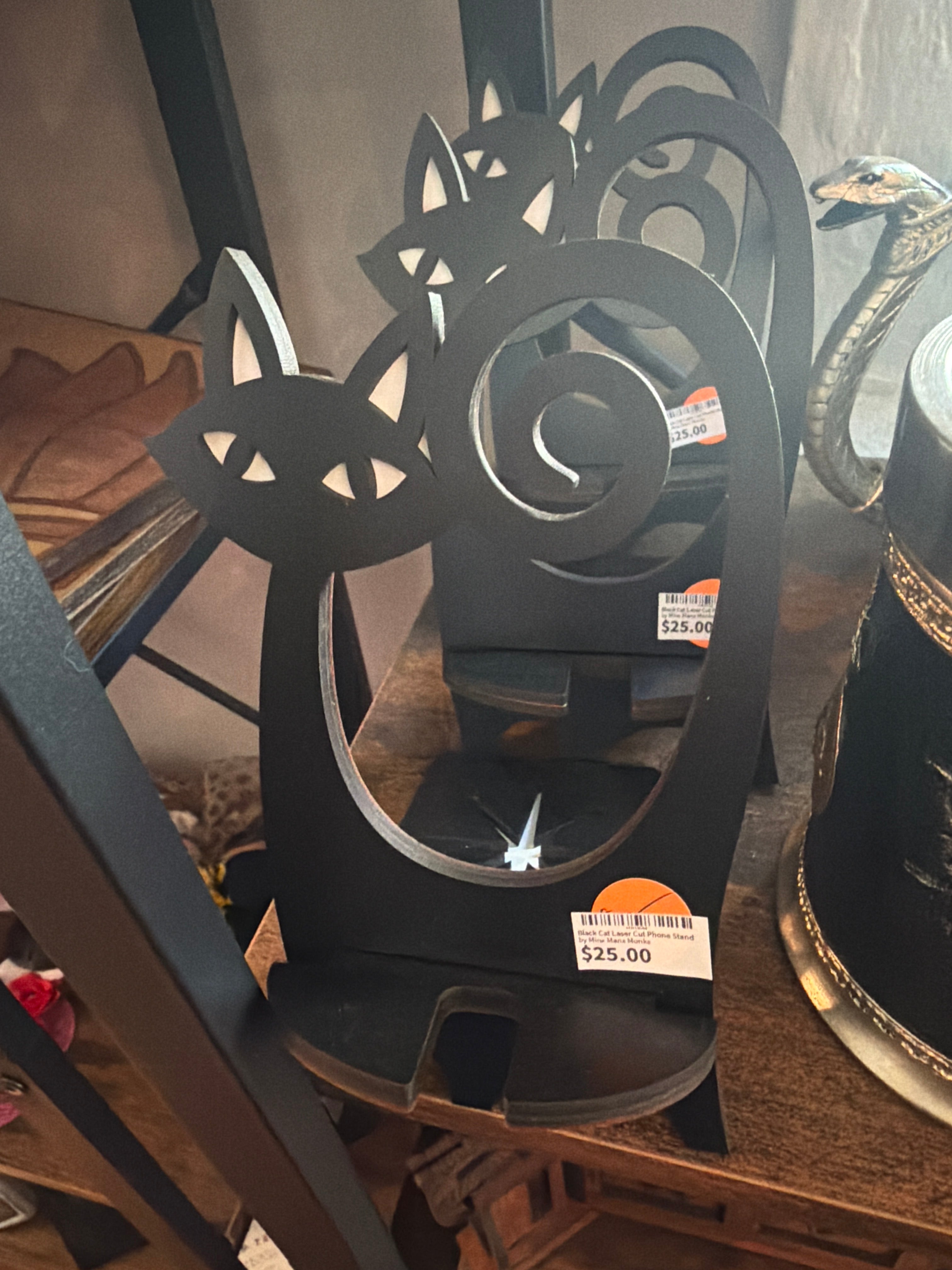 Black Cat Laser Cut Phone Stand by Minx Manx Monks