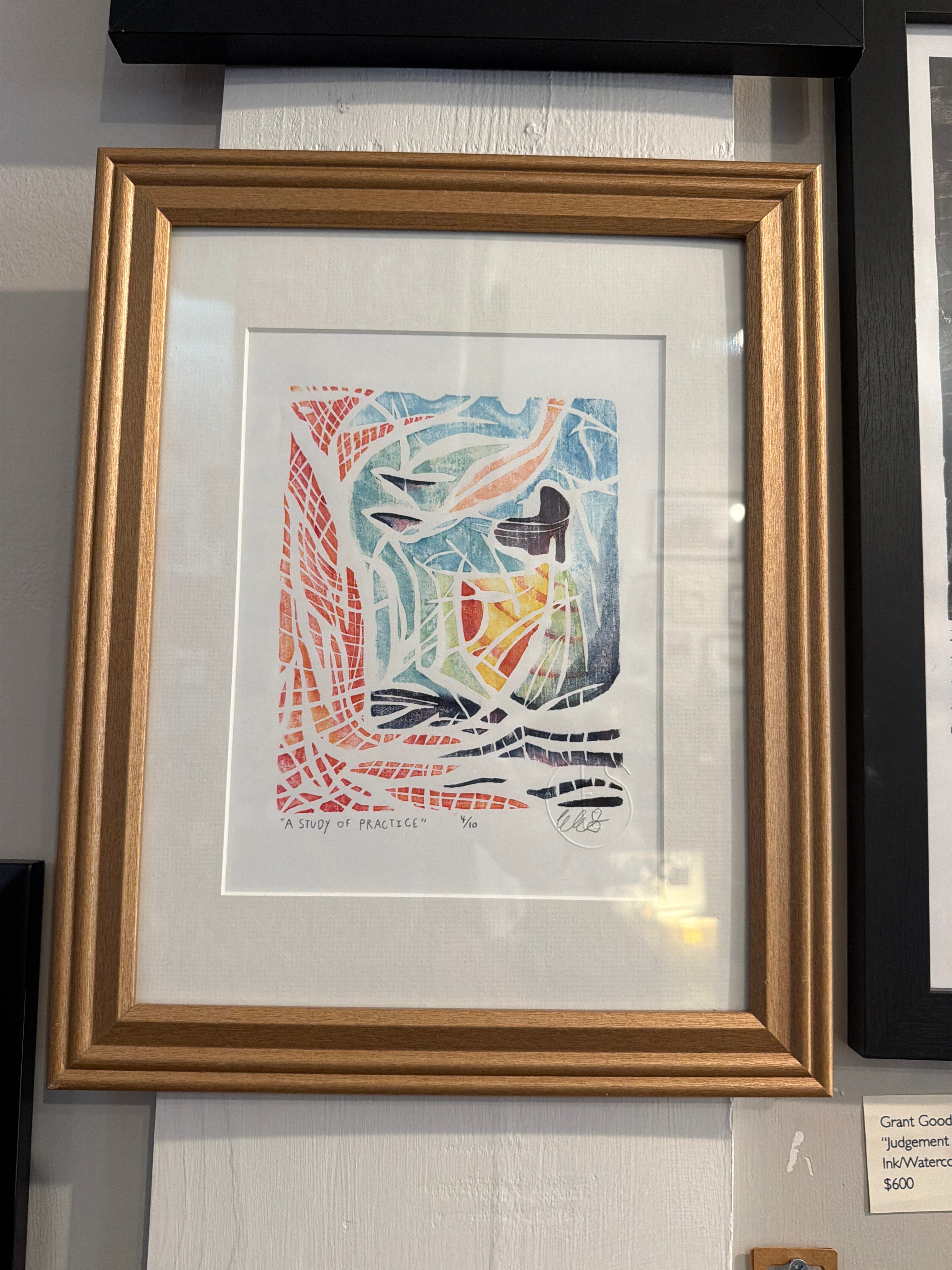 Emma Stephens: "A Study of Practice" Framed Whiteline Woodcut Limited Edition