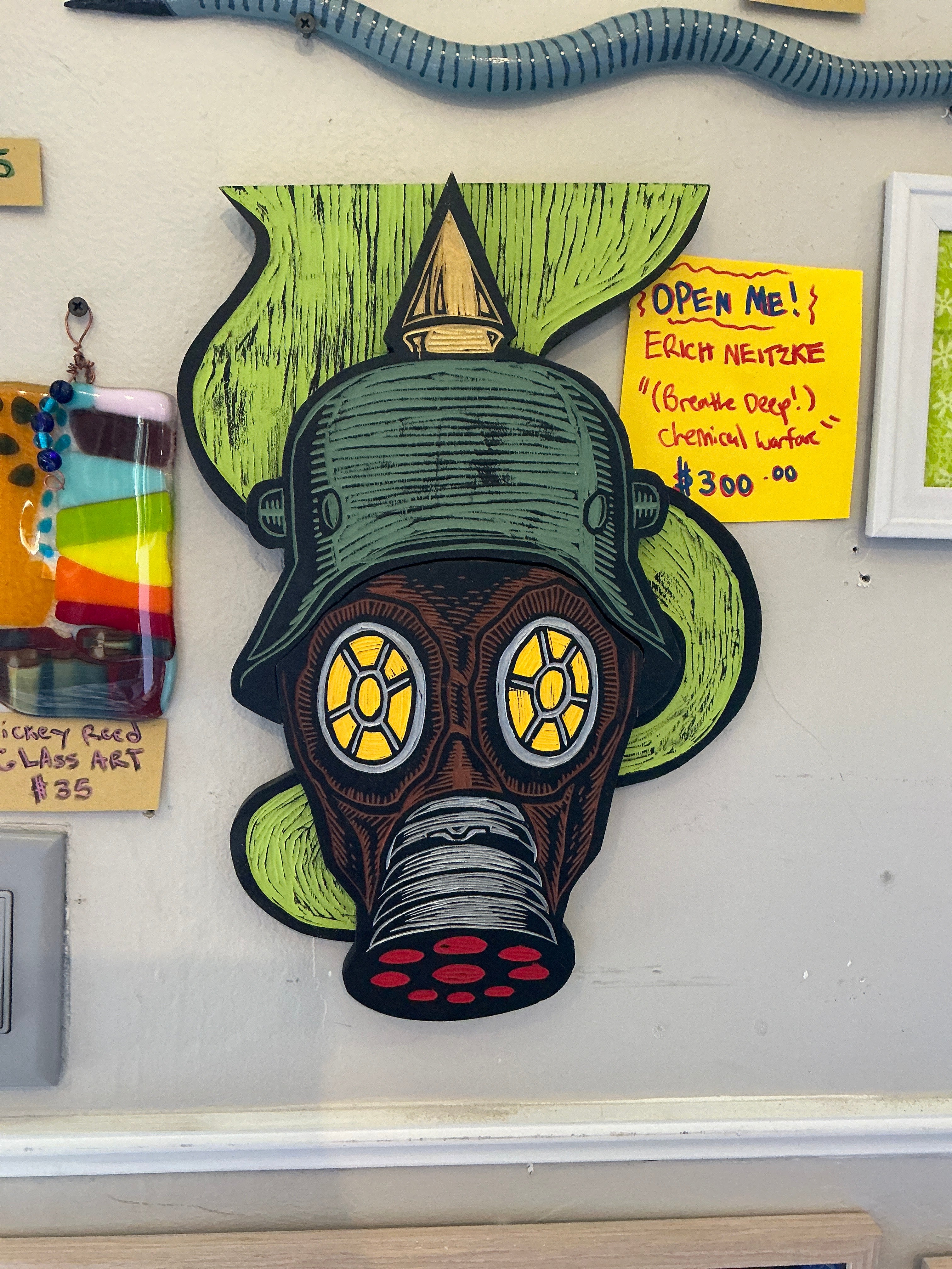 Erich Neitzke: “(Breathe Deep) Chemical Warfare” 3D Hand Carved Wood Artwork