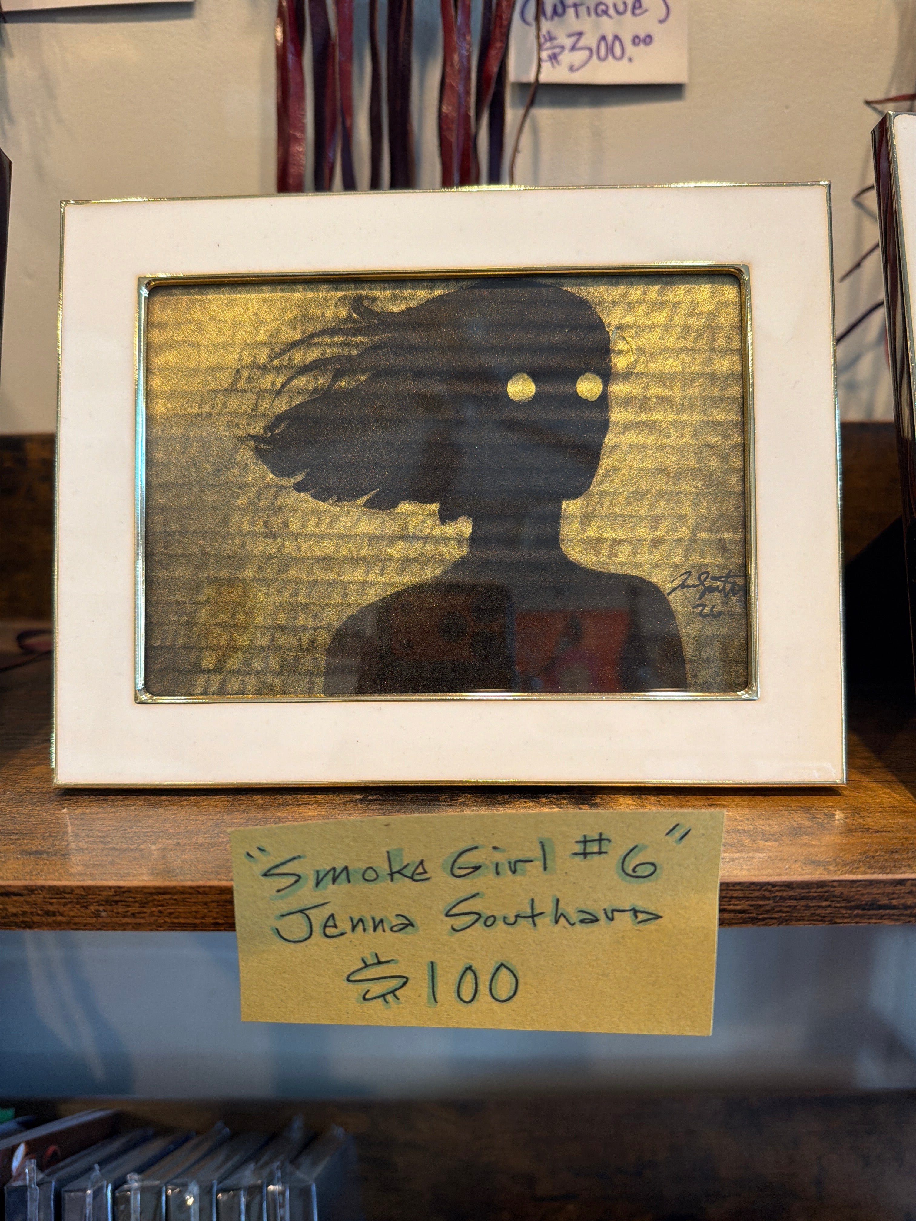 Smoke Girl #6 - mixed media, framed, 8"x6" - by Jenna Southard