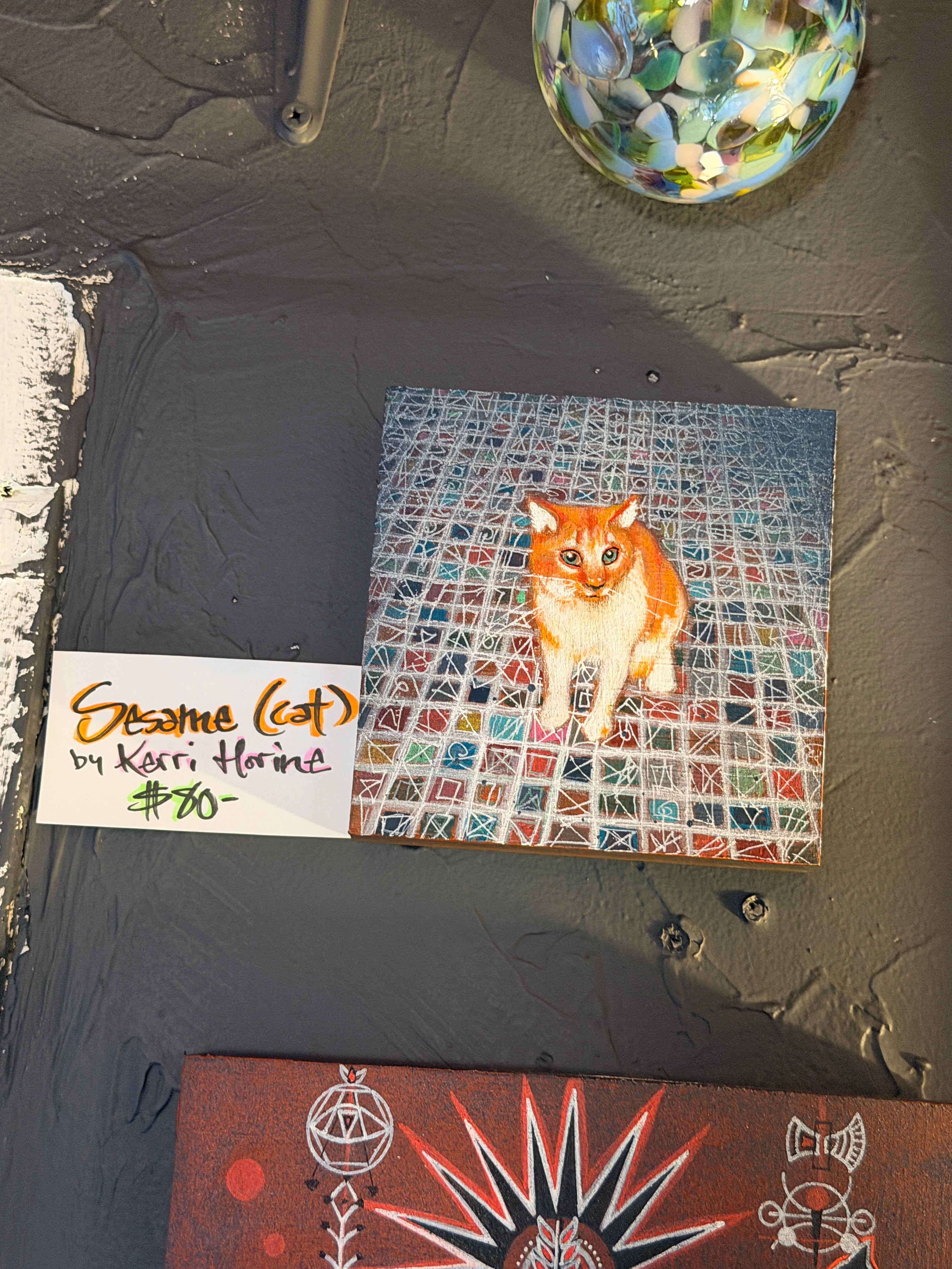 Kerri Horine: "Sesame (Cat)" Mixed Media Painting