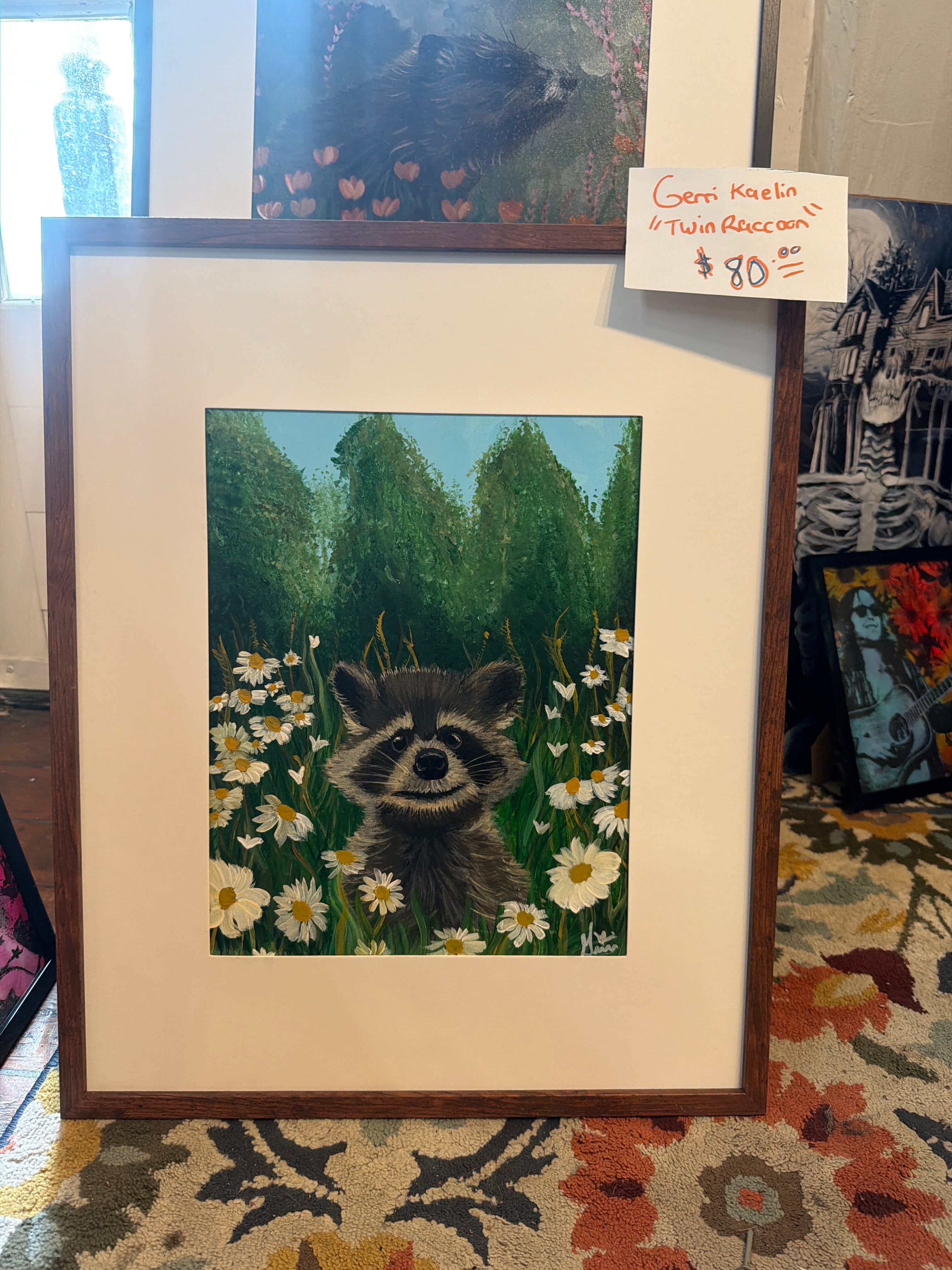 Gerri Kaelin: "Twin Raccoon" Acrylic Painting