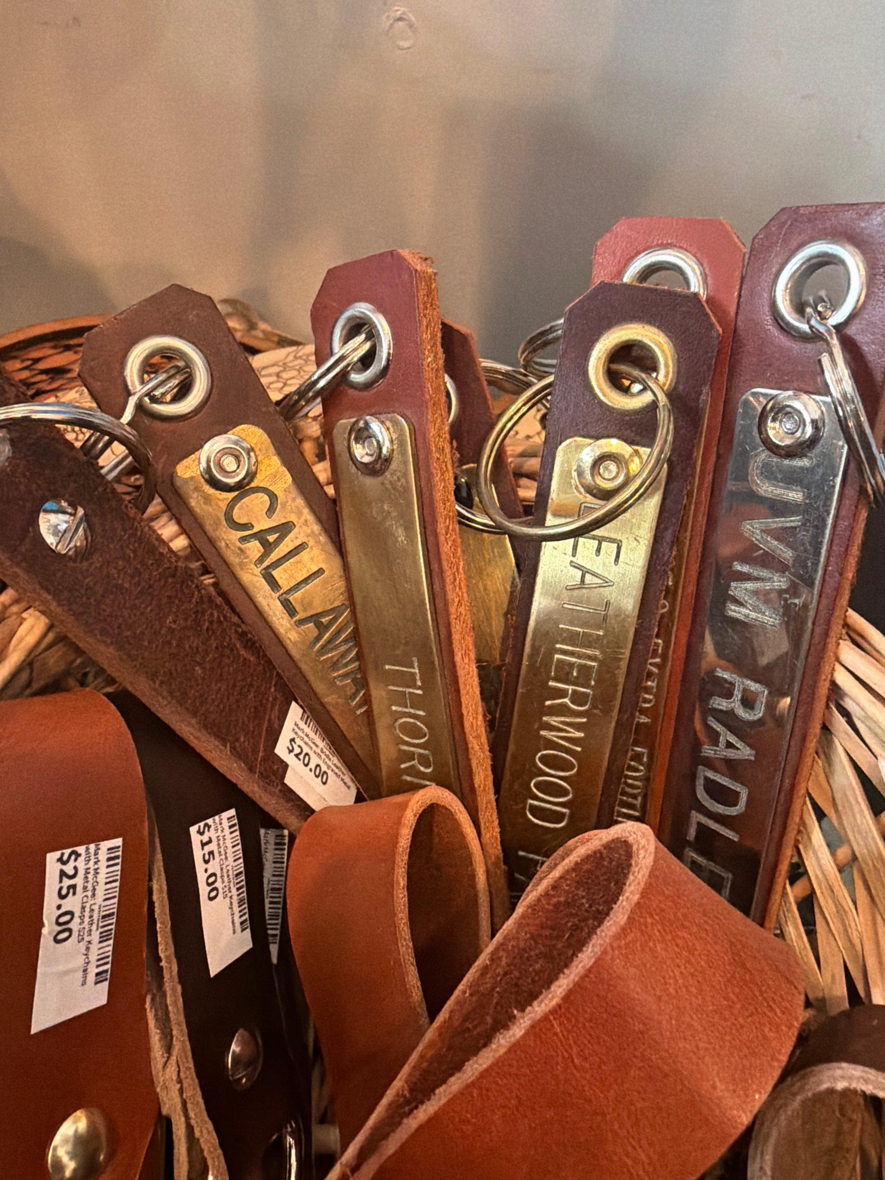 Mark McGee: Bridle Leather Keychains with Engraved Metal