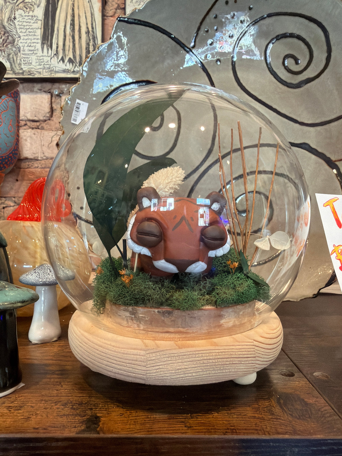 Teeny Tiger Terrarium -or- Bitty Bengal Bubble - mixed media in glass - by Inked Fables