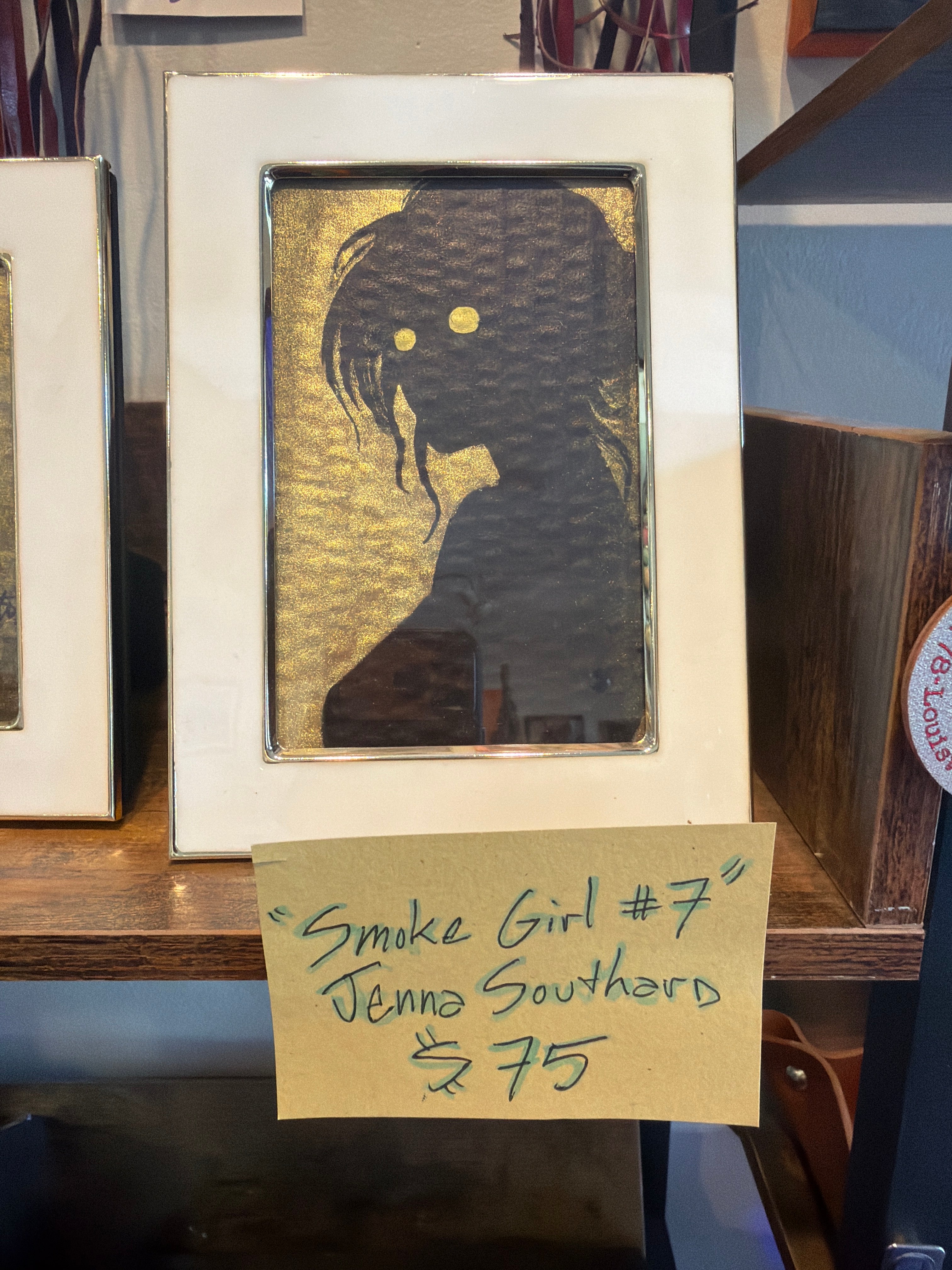 Smoke Girl #7 - mixed media, framed, 7"x5" - by Jenna Southard