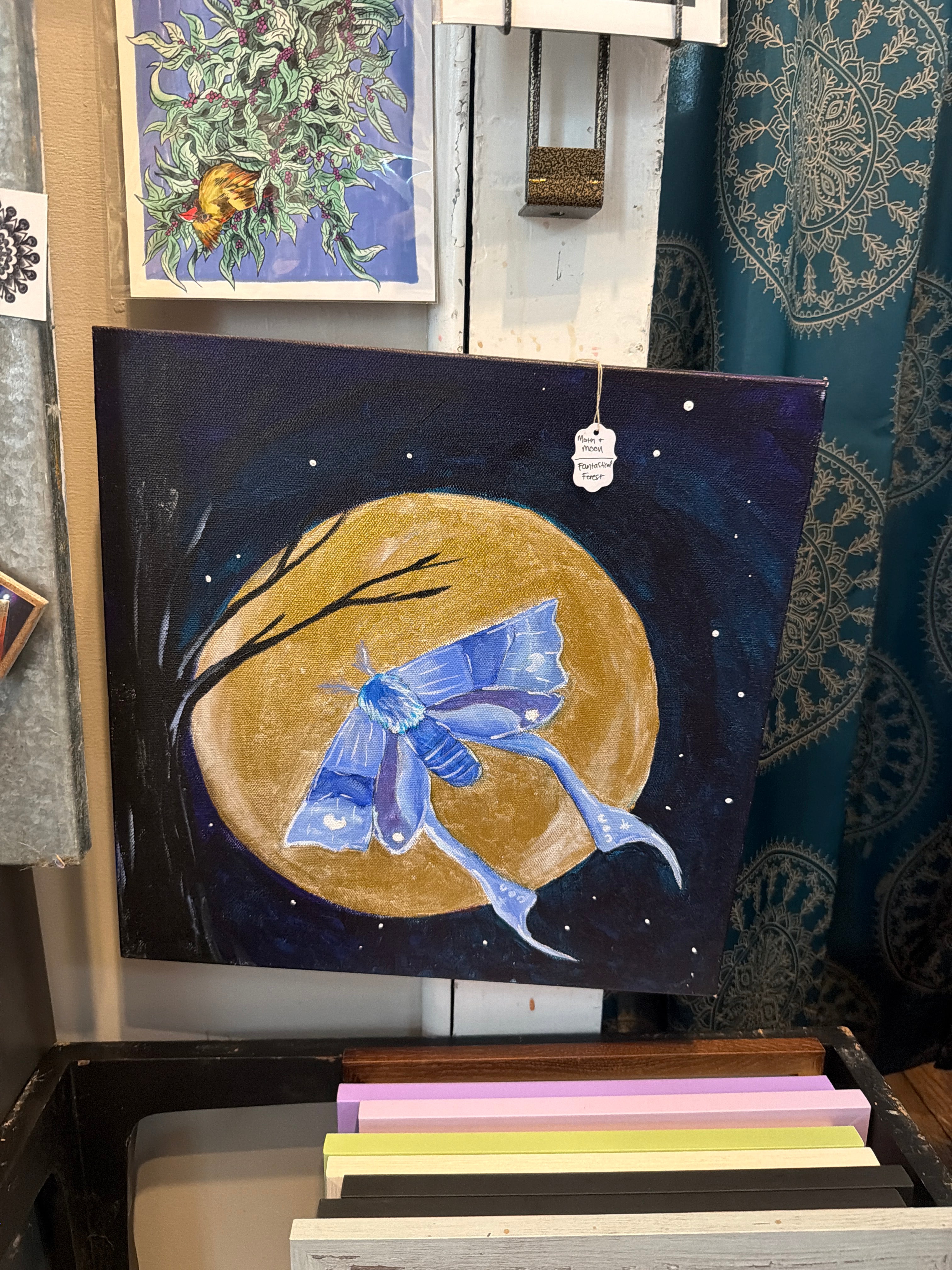 Emily Fautz: Moth and Moon Acrylic Painting on Canvas