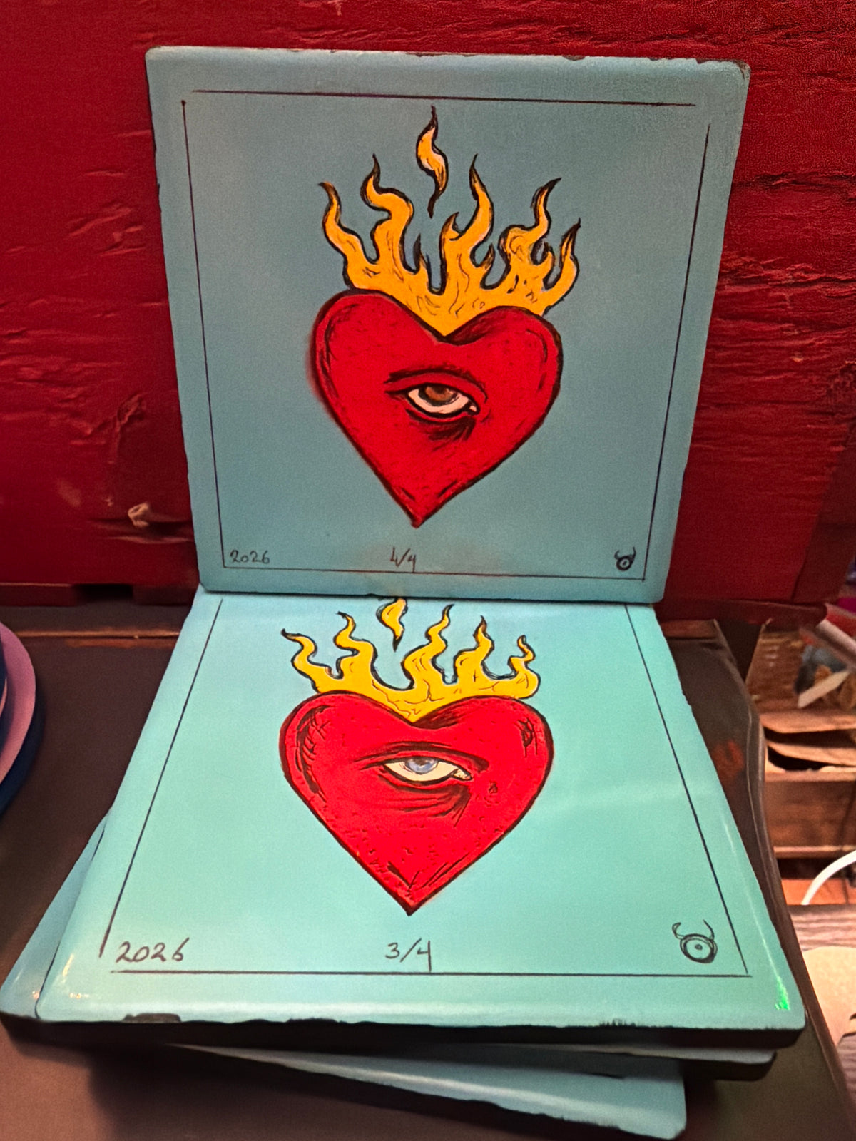 Hand Painted 4 Coaster Set by William David Pollard