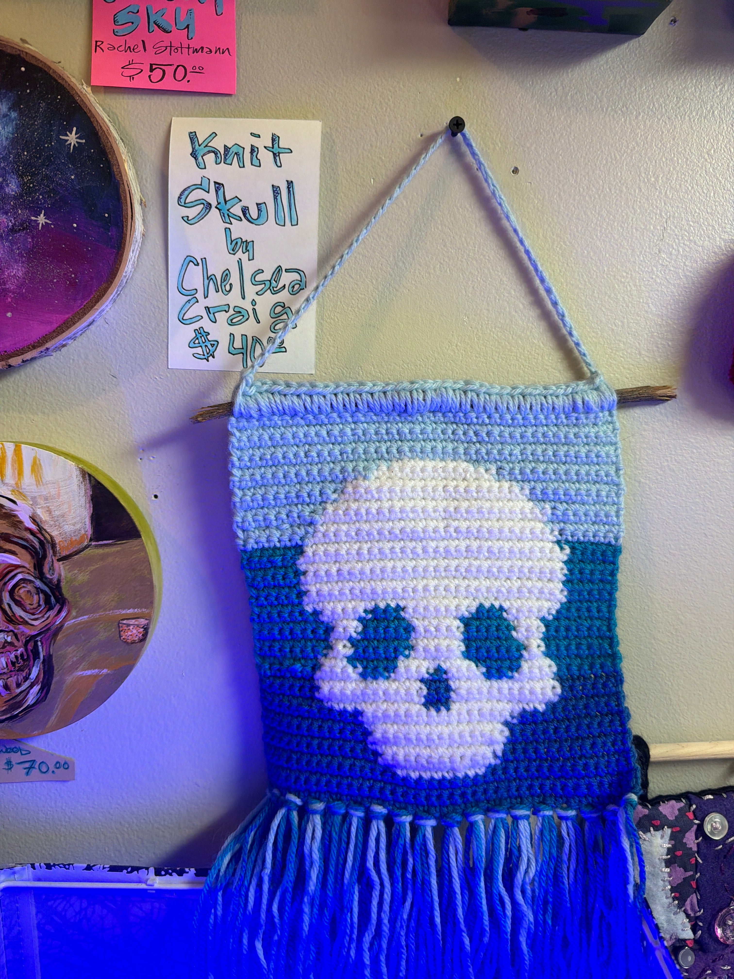 Skull knit tapestry, 10"x14" -  by Chelsea Craig