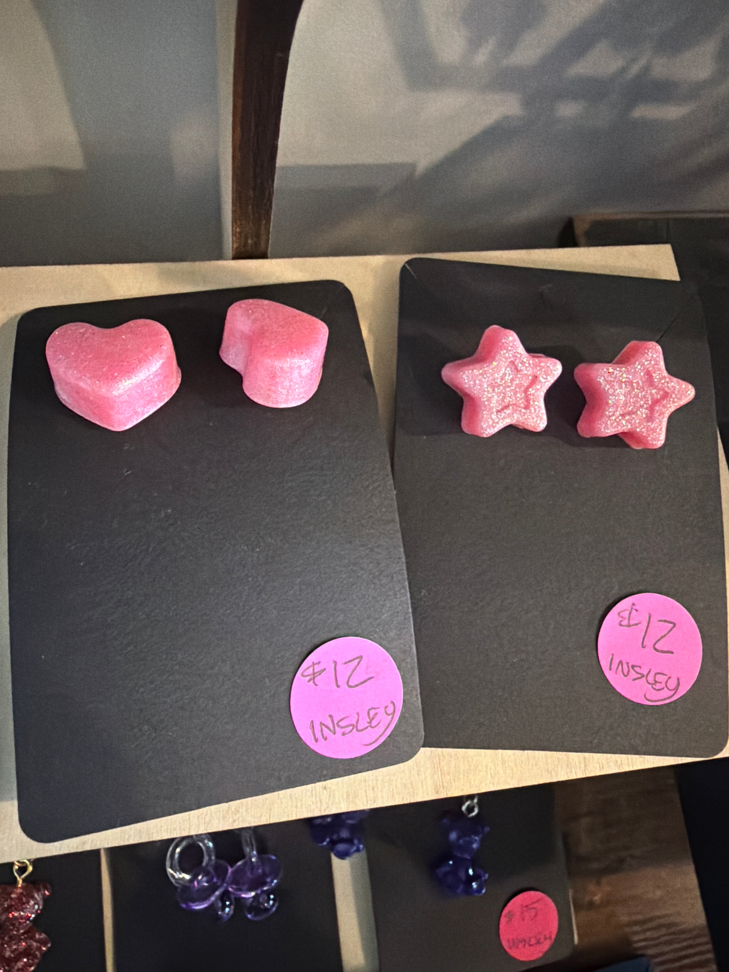 Custom Post Earrings by Brianna Insley (various playful designs)