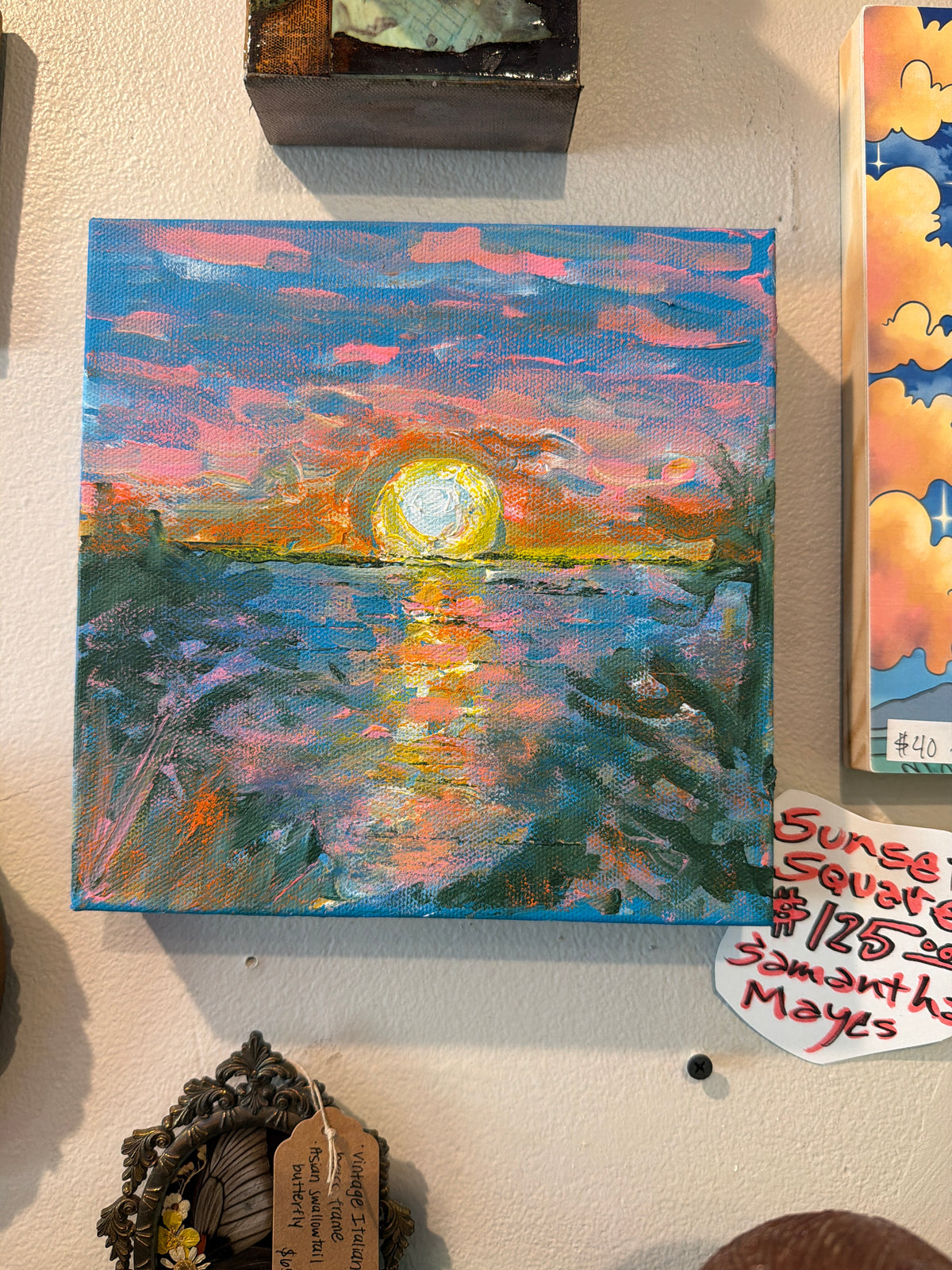 Samantha Mayes: "Sunset" Square Acrylic Painting