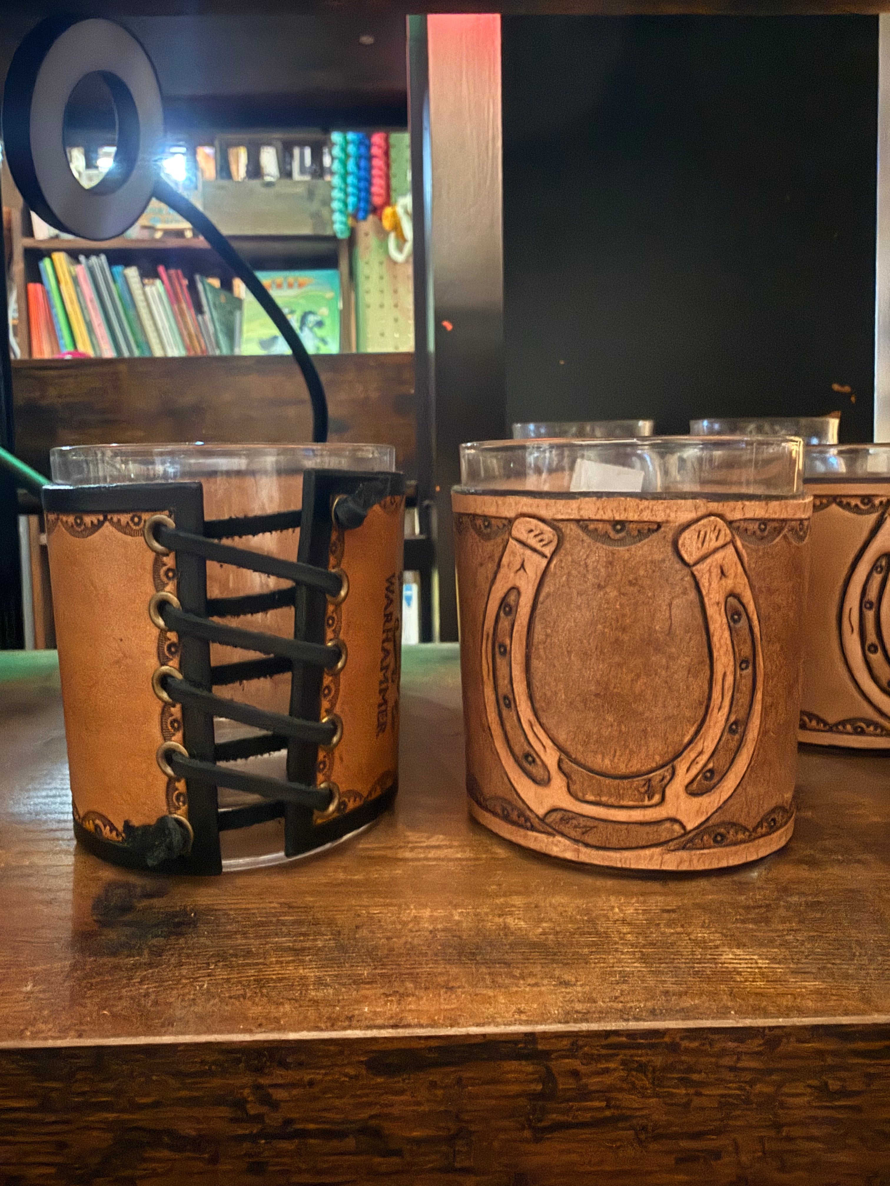 Mark McGee: Bridle Leather Wrapped Rocks Glass