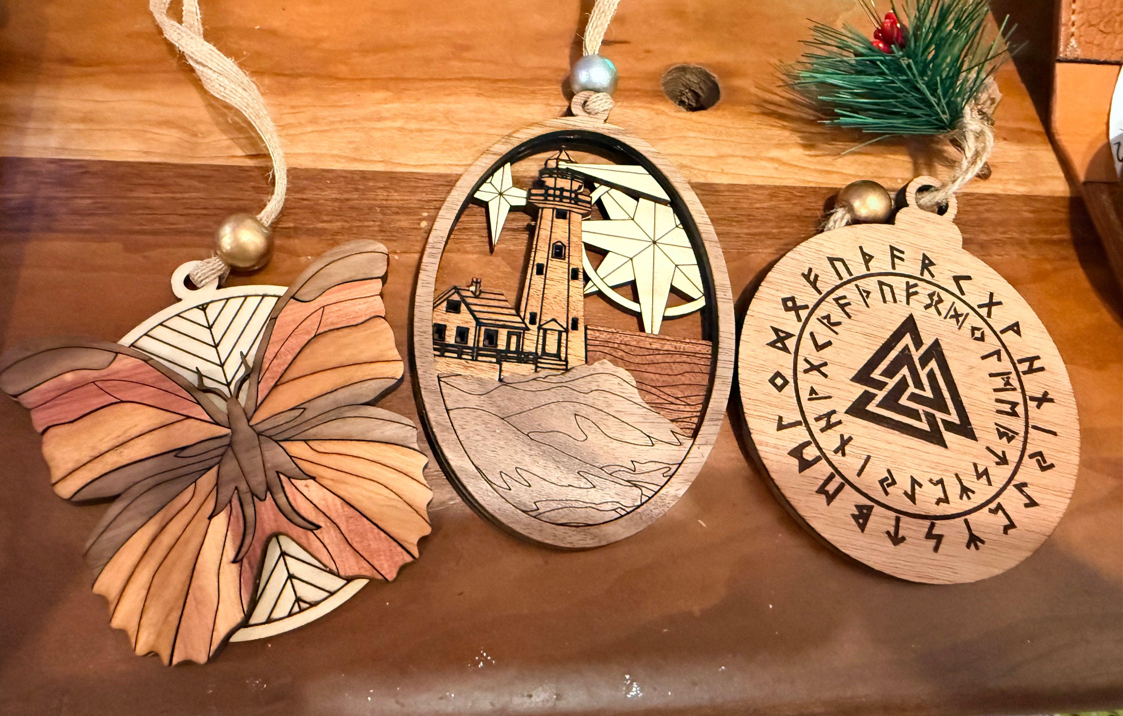 Minx Manx Monks: Wood Laser Engraved Ornaments