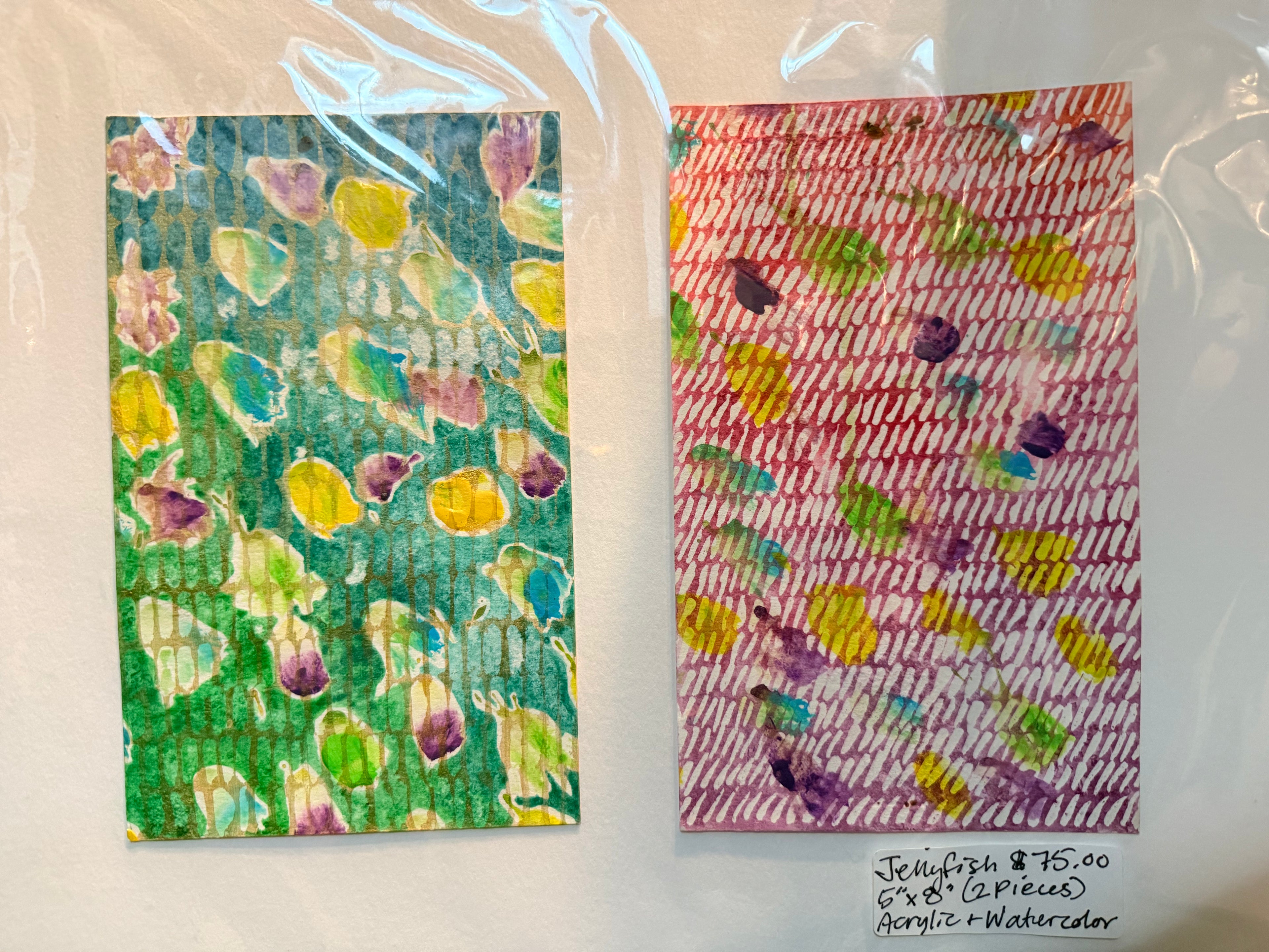 Marcia Holloway Ross: 2 piece 5"x8" Original Acrylic & Watercolor Paintings