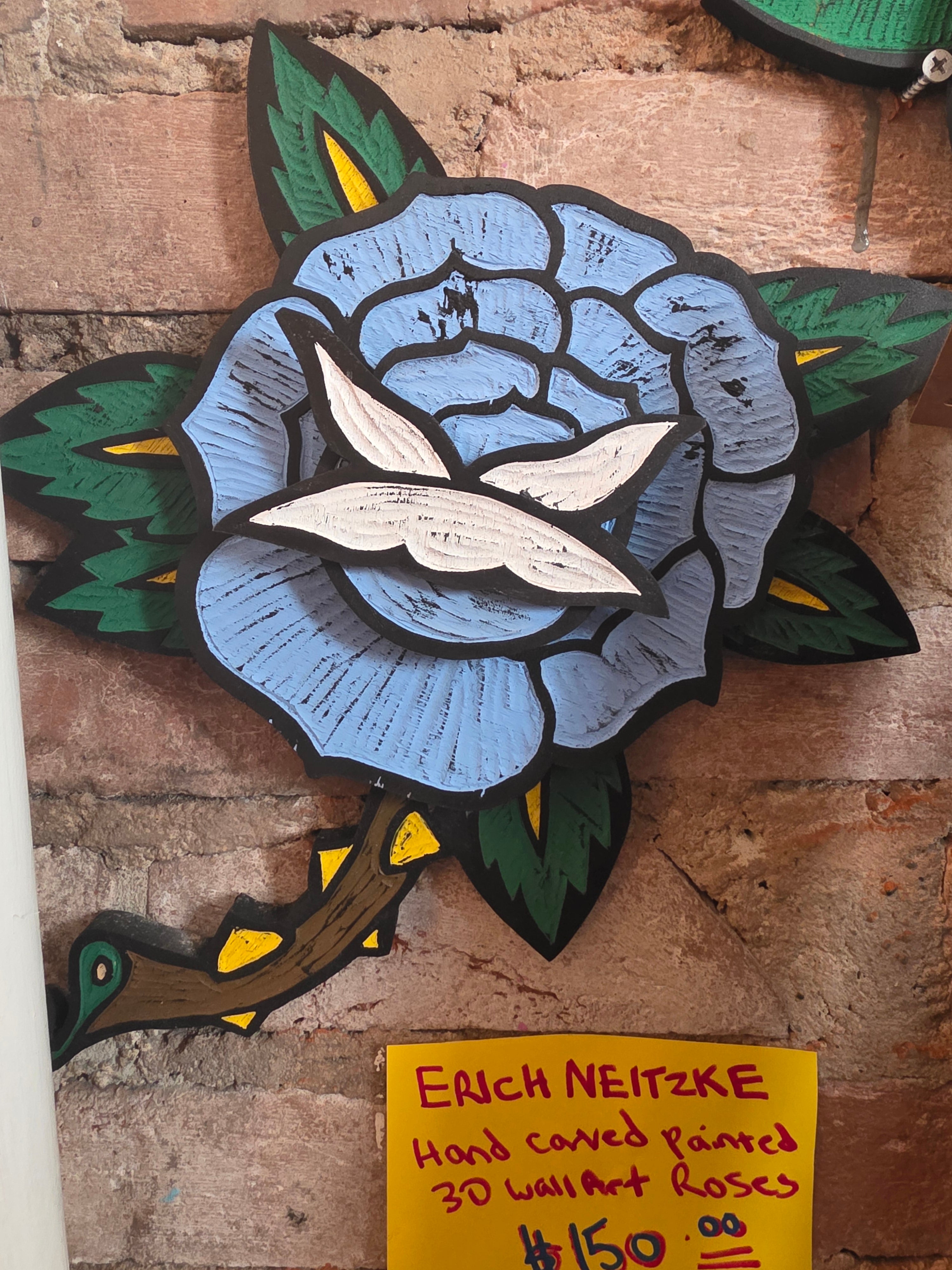 Blue Trad Rose II # 2 - carved and painted wood, 11"x14" (shape cut) Erich Neitzke