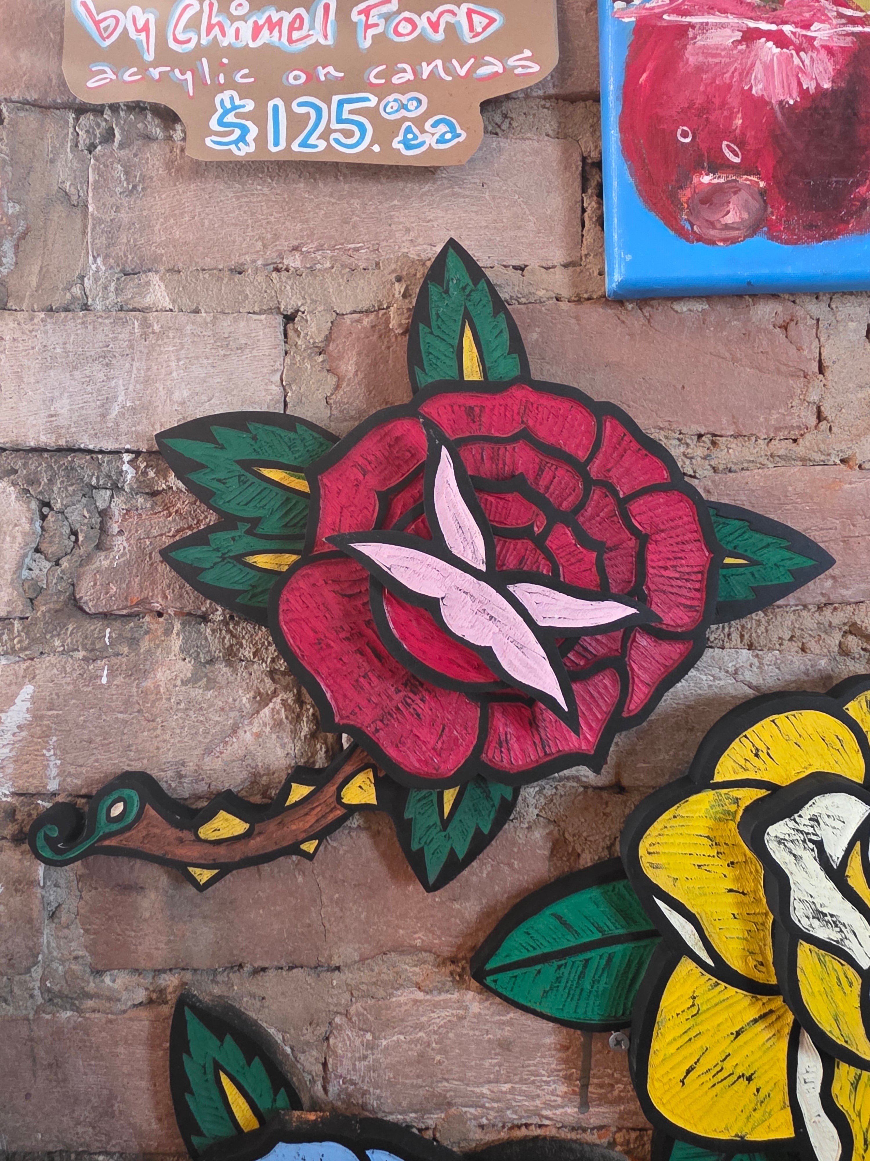Red Trad Rose II # 2 - carved and painted wood, 11"x14" (shape cut) Erich Neitzke