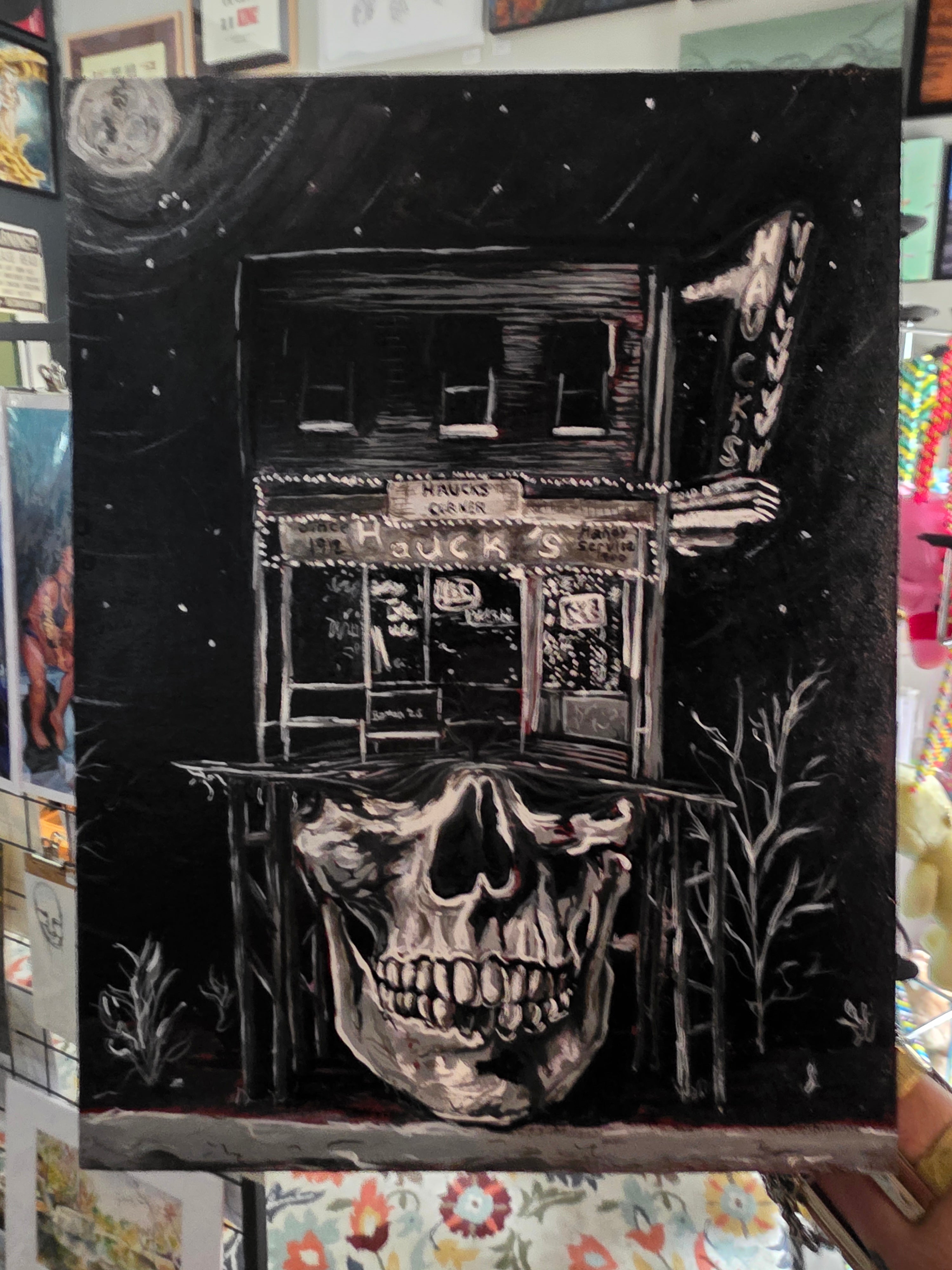 "Slash" - acrylic on wood, 9"x12" - by Bailey Roman